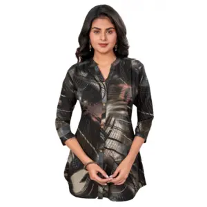 Women's Rayon Mandarin Collar 3/4 Sleeves Short Top (Black)