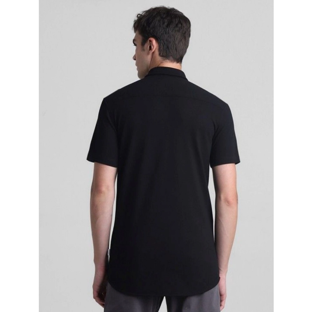 Men's Cotton Blend Solid Half-Sleeve Regular Shirt (Black) - Image 3