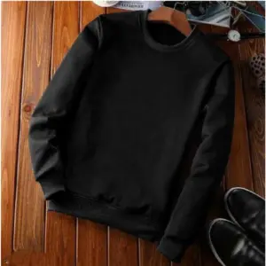 Men's Casual Fleece Solid Round Neck Long Sleeves Sweatshirt (Black)