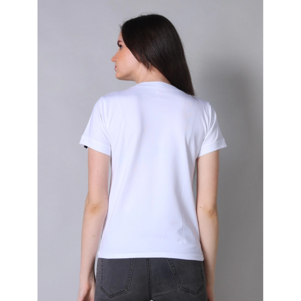 Women's Cotton Blended Solid Round Neck Half Sleeve T-Shirt (White) - Image 4
