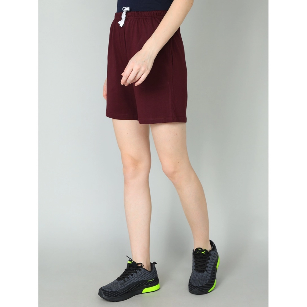 Women's Cotton Solid Above Knee Shorts (Wine) - Image 3