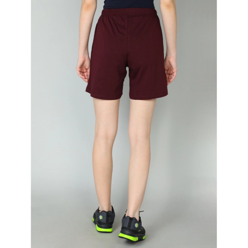 Women's Cotton Solid Above Knee Shorts (Wine) - Image 4