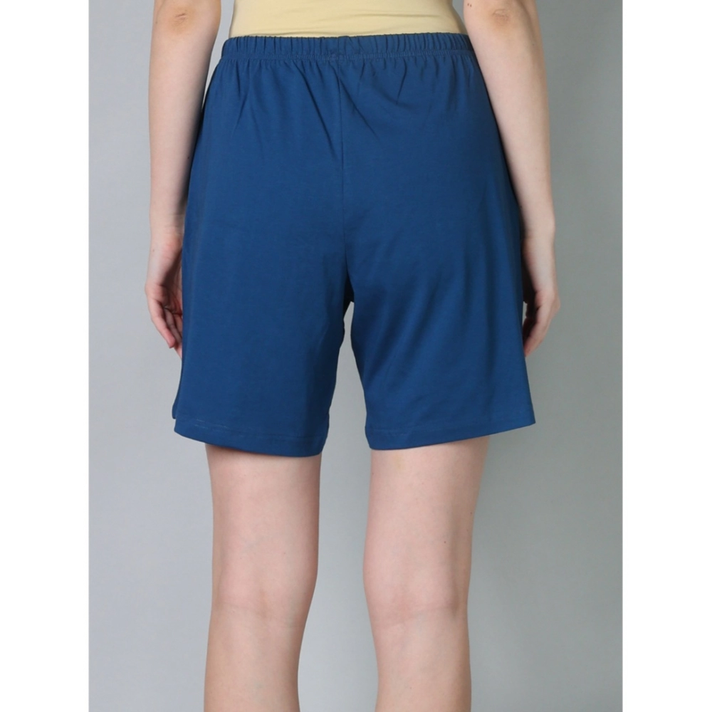 Women's Cotton Solid Above Knee Shorts (Blue) - Image 4