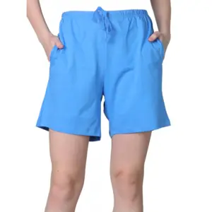 Women's Cotton Solid Above Knee Shorts (Light-Blue)
