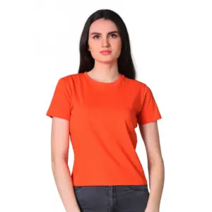 Women's Cotton Solid Closure Neck Half Sleeve T-Shirt (Rust)