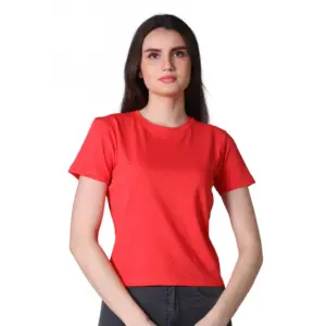 Women's Cotton Solid Closure Neck Half Sleeve T-Shirt (Dark-Red)
