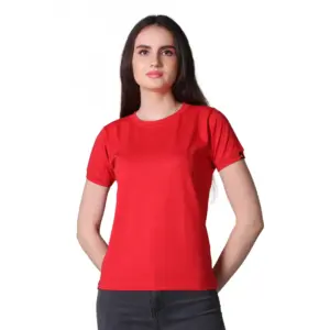 Women's Cotton Blended Solid Round Neck Half Sleeve T-Shirt (Red)