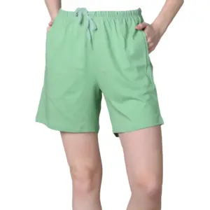 Women's Cotton Solid Above Knee Shorts (Pista-Green)