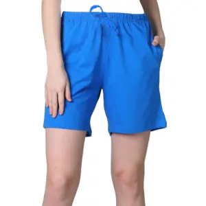 Women's Cotton Solid Above Knee Shorts (Blue)