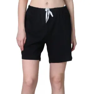 Women's Cotton Solid Above Knee Shorts (Black)