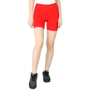 Women's Cotton Blended Solid Above Knee Sports Shorts (Red)