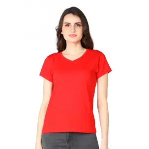 Women's Cotton Blended Solid Sweetheart Half Sleeve T-Shirt (Red)