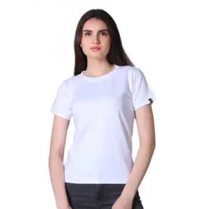 Women's Cotton Blended Solid Round Neck Half Sleeve T-Shirt (White)
