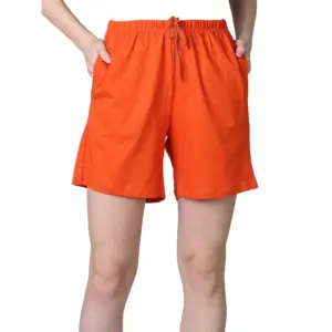 Women's Cotton Solid Above Knee Shorts (Rust)