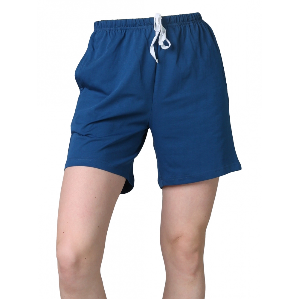 Women's Cotton Solid Above Knee Shorts (Blue)