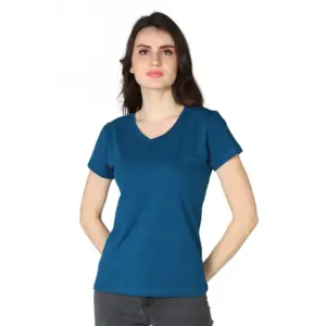 Women's Cotton Blended Solid Sweetheart Half Sleeve T-Shirt (Blue)