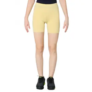 Women's Cotton Blended Solid Above Knee Sports Shorts (Beige)