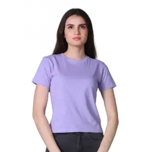 Women's Cotton Solid Closure Neck Half Sleeve T-Shirt (Lavender)