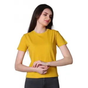 Women's Cotton Solid Closure Neck Half Sleeve T-Shirt (Mustard)