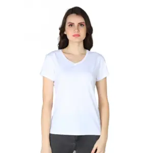 Women's Cotton Blended Solid Sweetheart Half Sleeve T-Shirt (White)