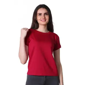 Women's Cotton Blended Solid Round Neck Half Sleeve T-Shirt (Maroon)