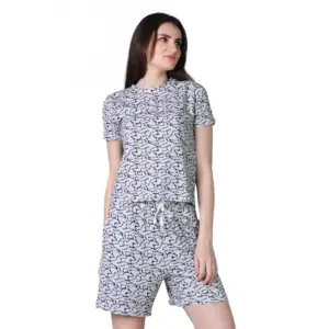 Women's Cotton Blended Printed Round Neck Half Sleeve Top - Shorts Set (Off_White)