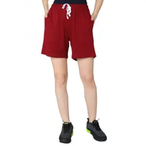Women's Cotton Solid Above Knee Shorts (Maroon)