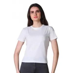 Women's Cotton Solid Closure Neck Half Sleeve T-Shirt (Off_White)