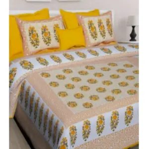 Cotton Printed Queen Size Bedsheet With 2 Pillow Covers (Yellow, 90x100 Inch)