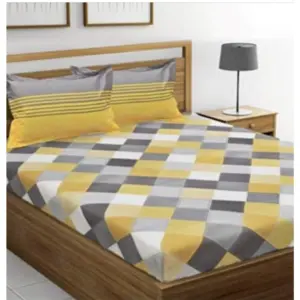 Cotton Printed Queen Size Bedsheet With 2 Pillow Covers (Yellow, 90x100 Inch)