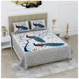 Cotton Printed Queen Size Bedsheet With 2 Pillow Covers (White, 90x100 Inch)