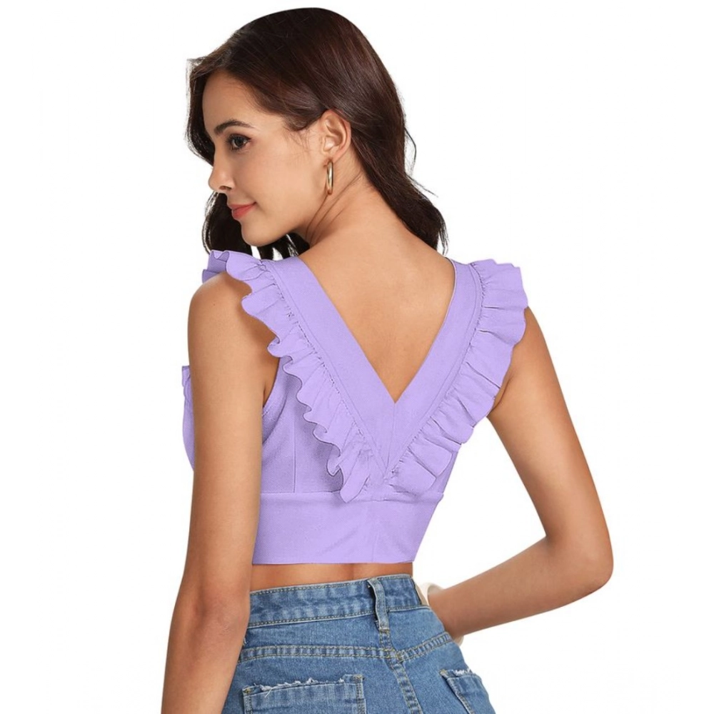 Women's Polyester Solid Sleeveless Shoulder Straps Top (Purple) - Image 2