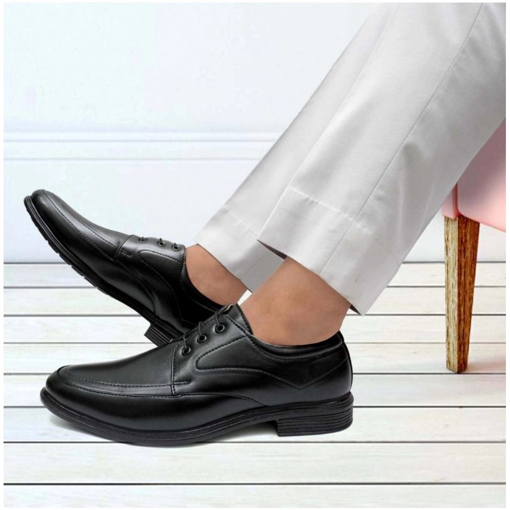 Men's Casual Faux Leather Solid Lace-Up Formal Shoes (Black) - Image 5