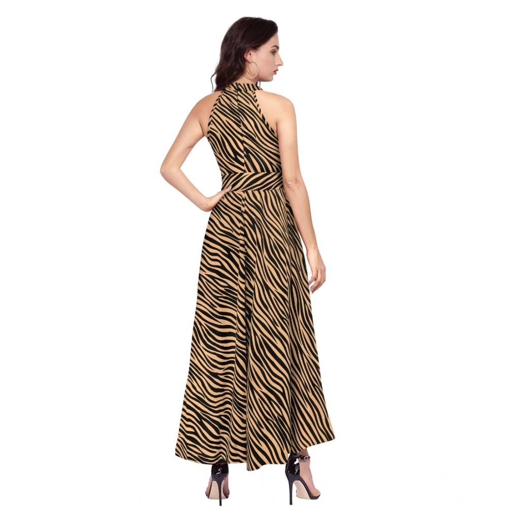 Women's Polyester Zebra Pattern Halter Neck Sleeveless Dress (Yellow) - Image 2