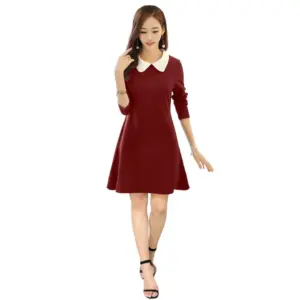 Women's Polyester Solid Collar 3-4th Dress (Maroon)