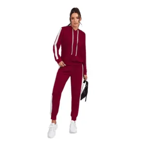 Women's Knitting stretchable Solid Hooded Neck Full Sleeve Track Suit (Maroon)
