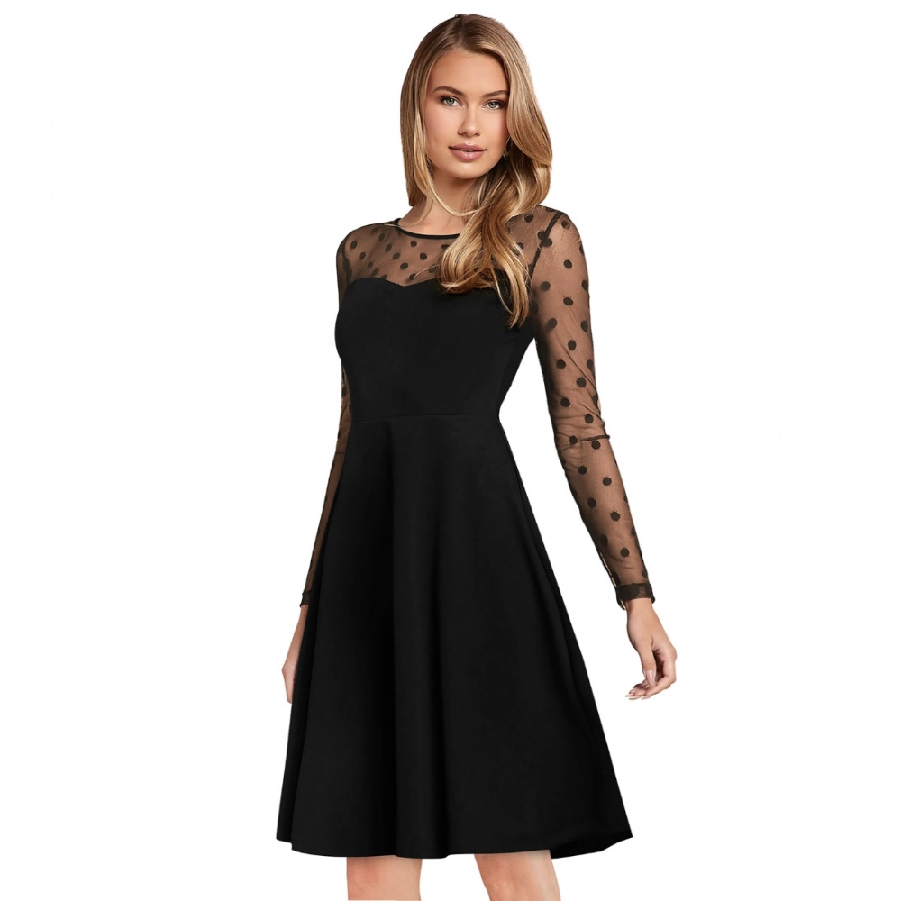 Women's Knitting stretchable Solid Round Neck Full Sleeve Dress (Black) - Image 4