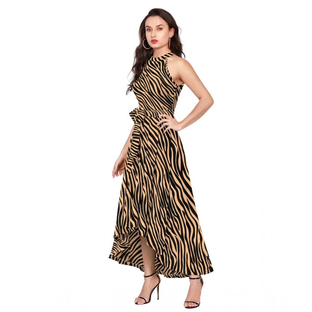 Women's Polyester Zebra Pattern Halter Neck Sleeveless Dress (Yellow) - Image 4