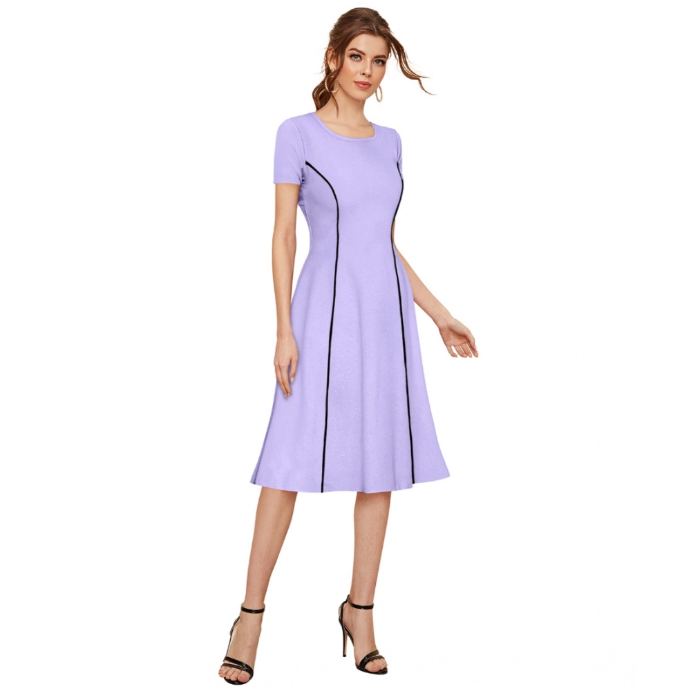 Women's Knitting stretchable Solid Round Neck Cap Sleeve Dress (Purple) - Image 4