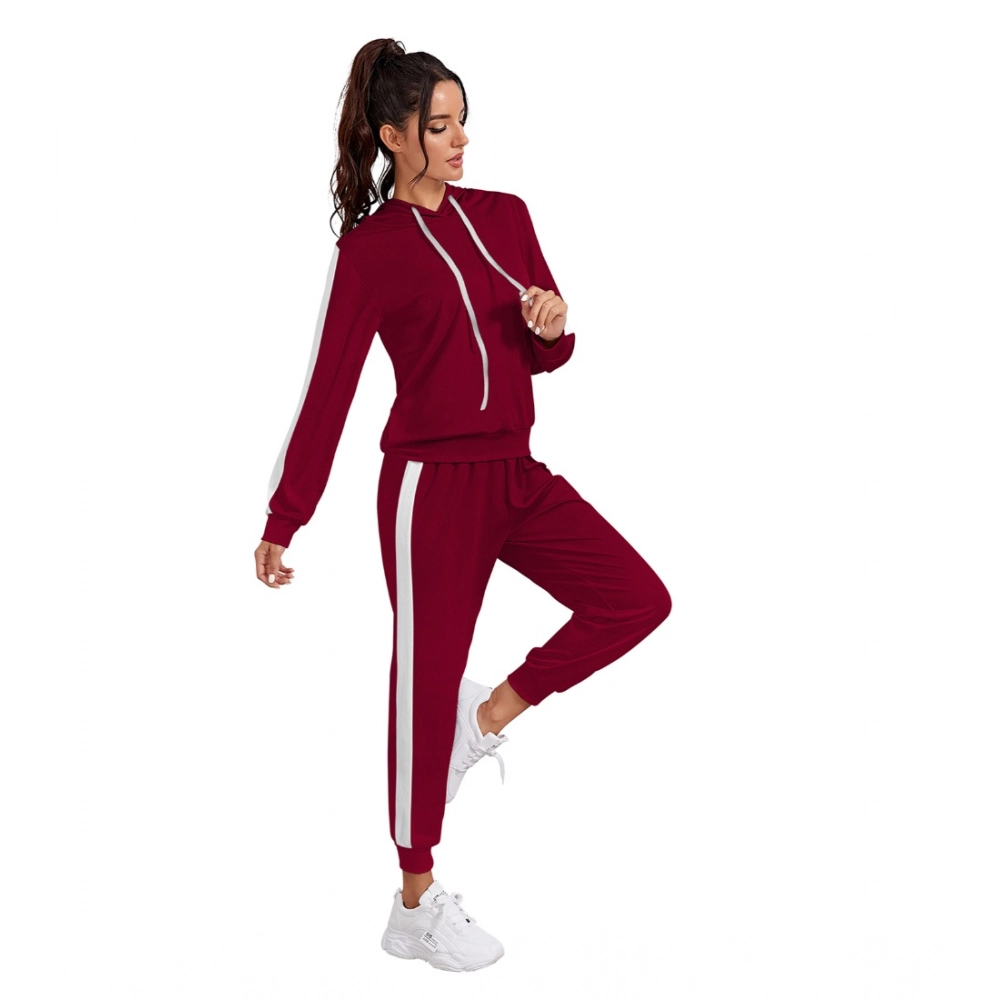 Women's Knitting stretchable Solid Hooded Neck Full Sleeve Track Suit (Maroon) - Image 4