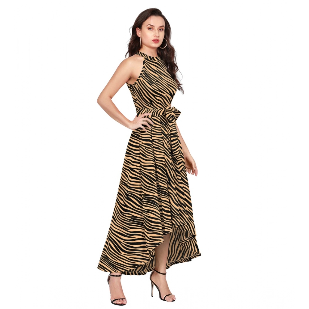 Women's Polyester Zebra Pattern Halter Neck Sleeveless Dress (Yellow) - Image 5