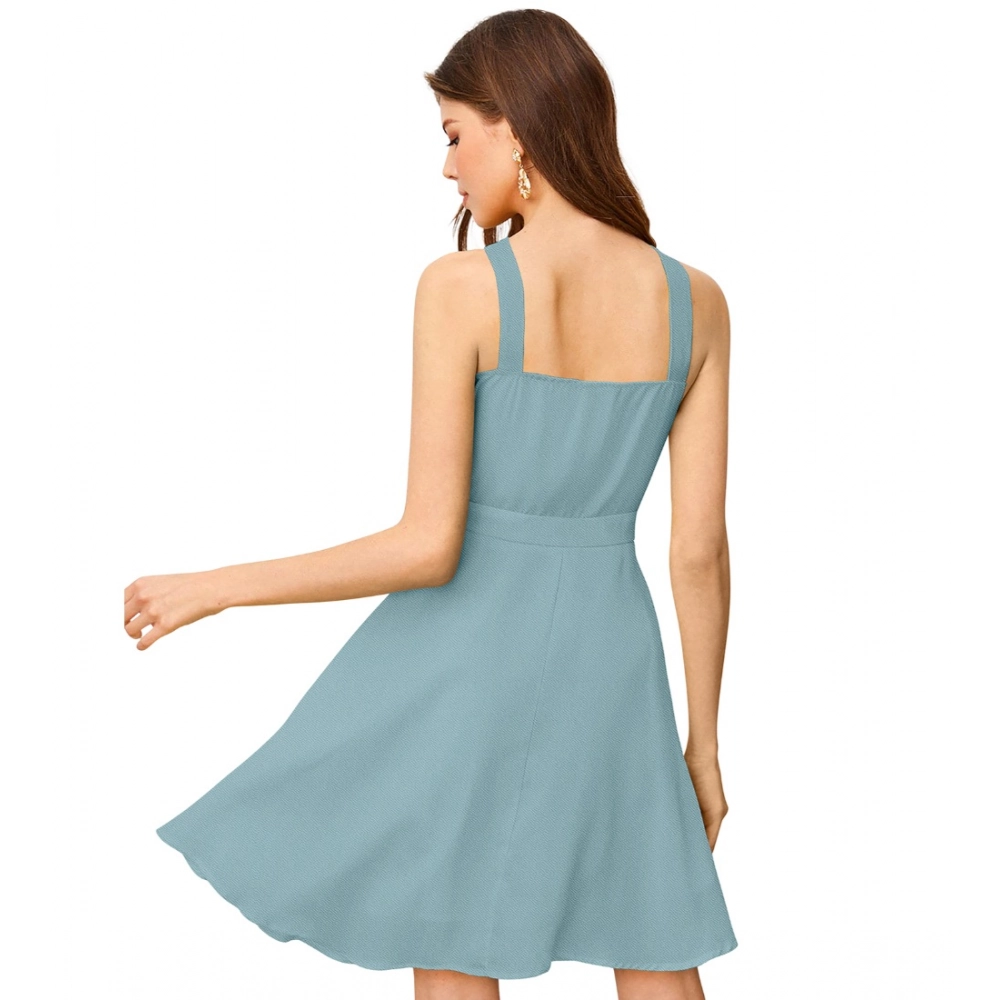 Women's Knitting stretchable Solid Halter Neck Sleeveless Dress (Pista ) - Image 5