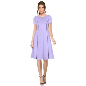 Women's Knitting stretchable Solid Round Neck Cap Sleeve Dress (Purple)