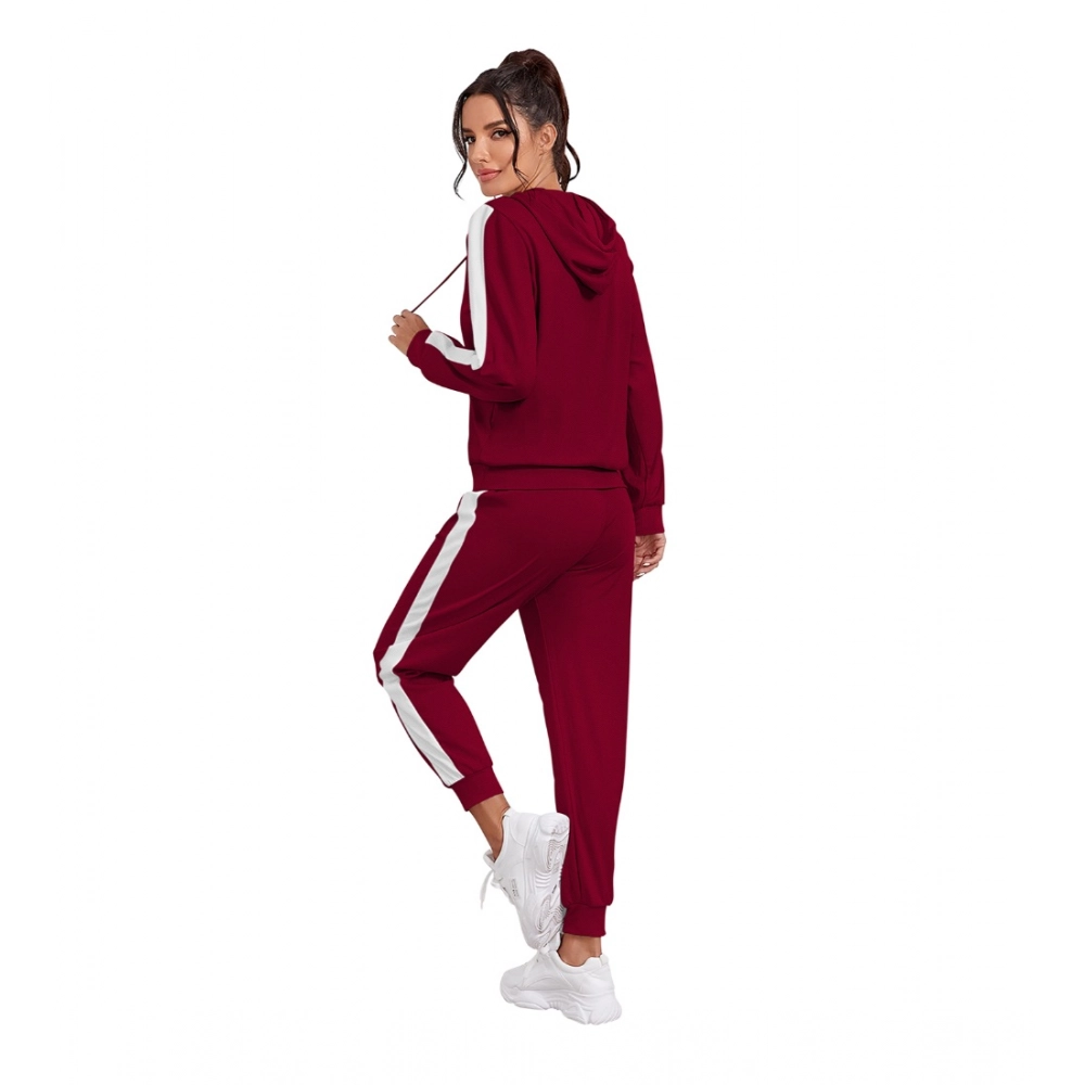 Women's Knitting stretchable Solid Hooded Neck Full Sleeve Track Suit (Maroon) - Image 5