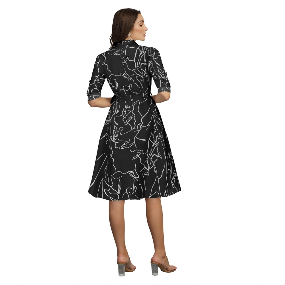 Women's Ruby Cotton Printed Shirt Collar 3-4th Sleeve Dress (Black) - Image 5