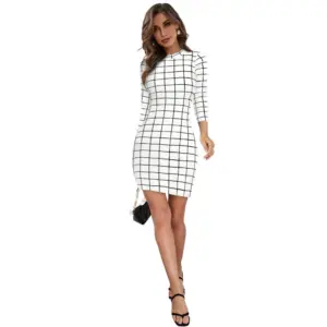 Women's Polyester Solid High Neck Full Sleeve Dress (White)