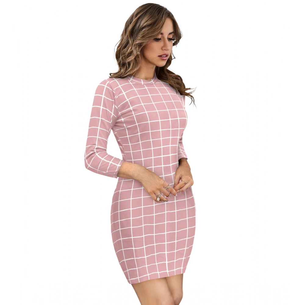 Women's Polyester Solid High Neck Full Sleeve Dress (Peach) - Image 4