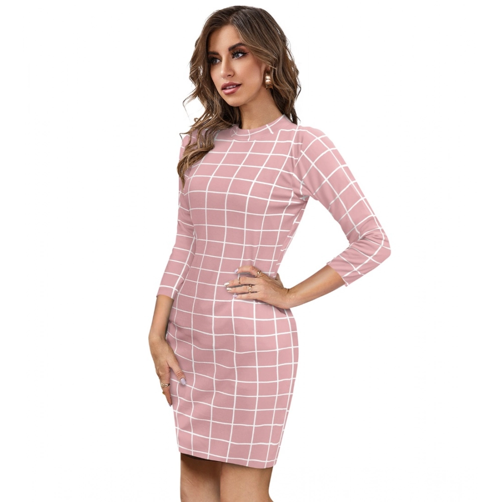 Women's Polyester Solid High Neck Full Sleeve Dress (Peach) - Image 2