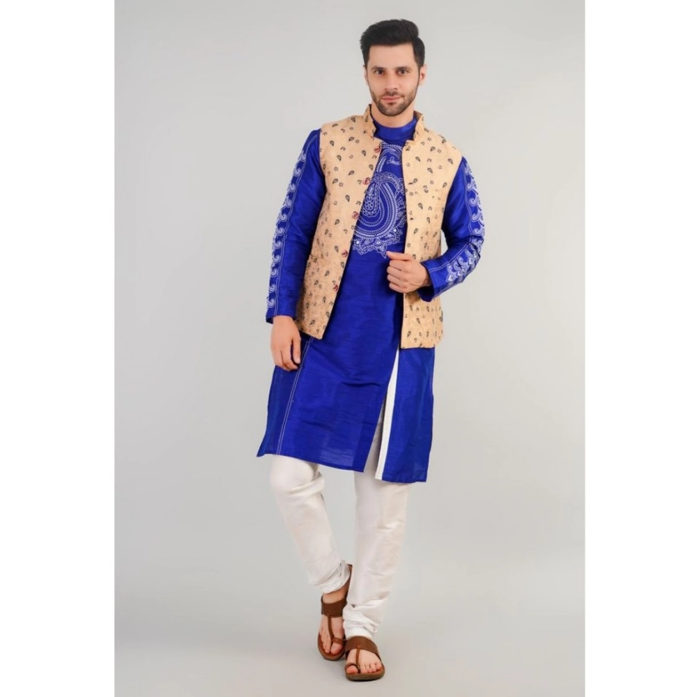 Men's Jacquard Self-Design Sleeveless Mandarin Neck Waistcoat (Beige) - Image 3