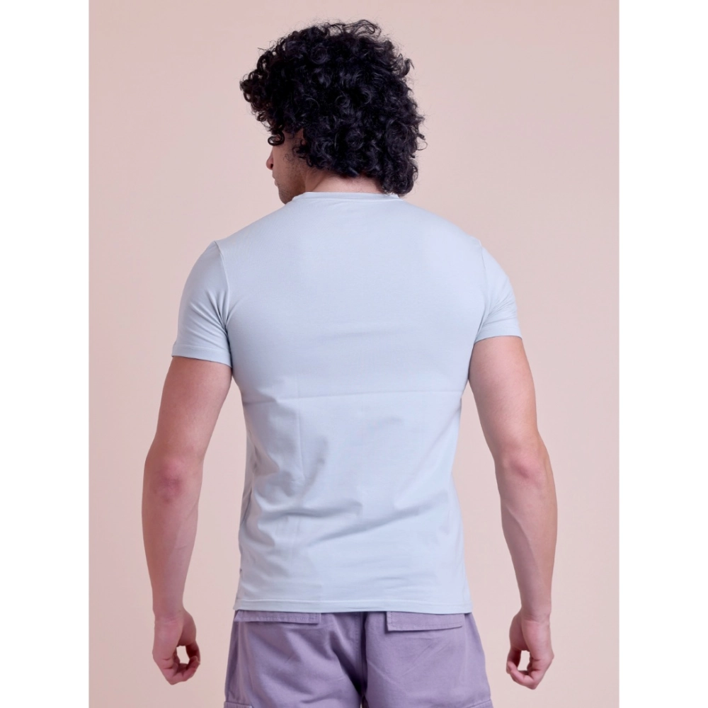 Men's Casual Cotton Solid Half Sleeve Round Neck T-Shirt (Grey) - Image 3